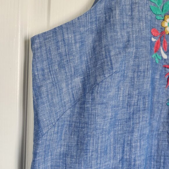 Talbots Embroidered Linen Shift Dress 22W Women Plus Sleeveless Coastal Blue New - Picture 10 of 15